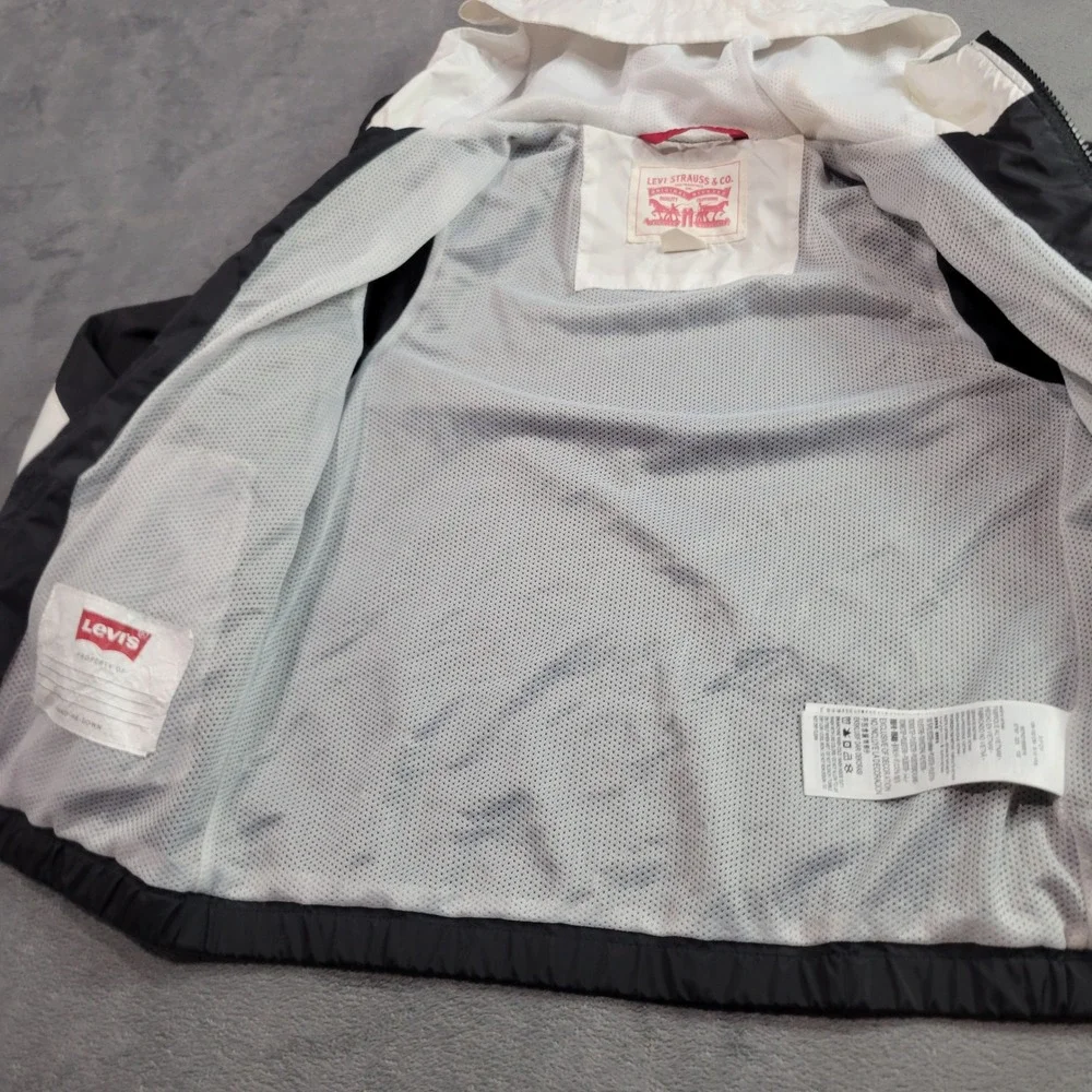 Levi's Windbreaker Jacket Kids Small 10 Black White Colorblock Hooded Logo Sport